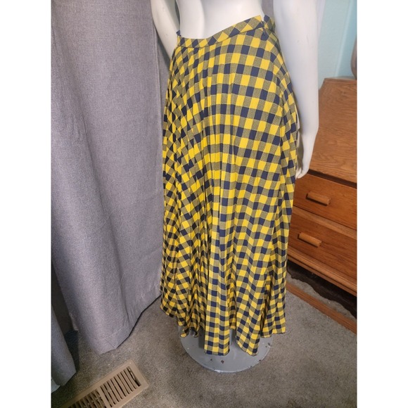ASOS DESIGN pleated Chiffon Checkered Yellow & Blue Maxi skirt size 4 Coquette - Picture 4 of 9